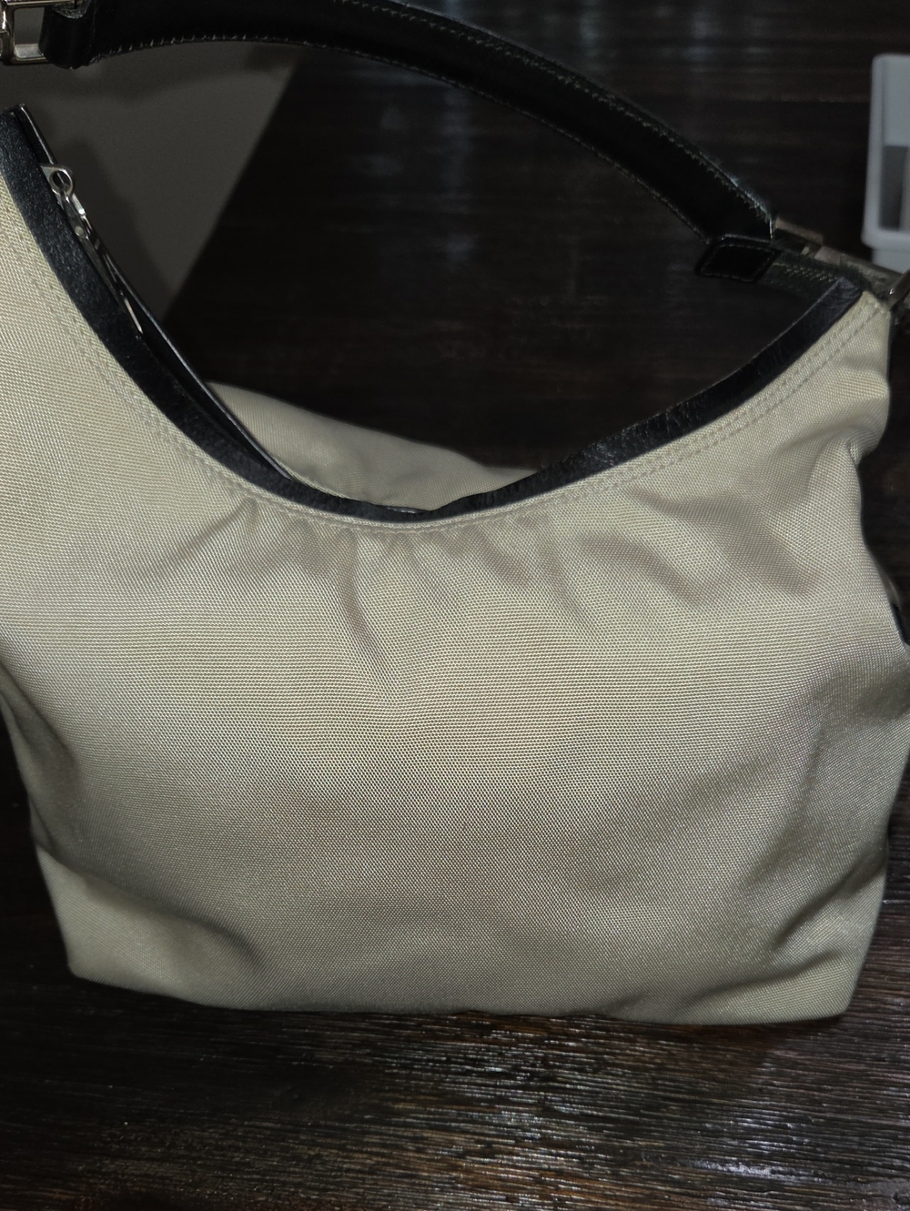 Gucci Neutral Canvas Hobo Bag with Black Trim